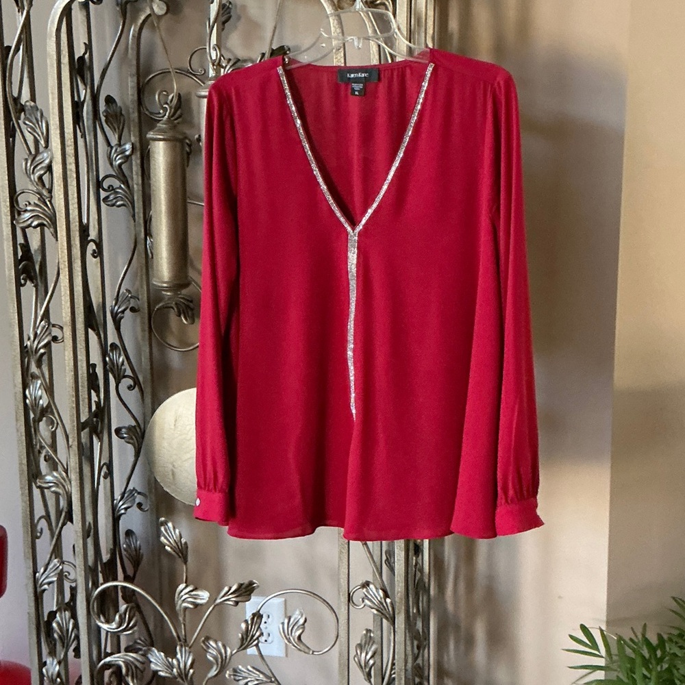 Karen Kane Red Blouse with Silver Detail